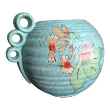 Vintage Crown Devon 1930s Art Deco Floral Vase Aqua Blue Beswick Clarice...