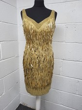 John Charles Gold Sequin Silk Beaded Party Dress. Sleeveless Short.Size 10. PW