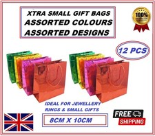 12PK EXTRA SMALL HOLOGRAPHIC PAPER GIFT BAGS ASSORTED COLOURS  FOR TINY GIFTS