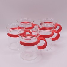 Set of 5 Vintage Bodum Glass Coffee Tea Cups Mug Red Handle Picard 