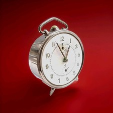 Art Deco Clock Mechanical Alarm French JAZ Chrome Desktop In Good Working Order