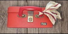 Vintage Pixie made in England  vanity case make up  bag red 