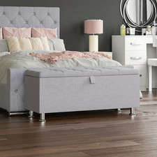 SALE Storage Ottoman Pouffe Large  Box Foot Stools Linen Light Grey 