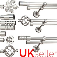 Metal Double Curtain Pole / Rod Set 16mm Satin Chrome, Classic Bracket, Bedroom