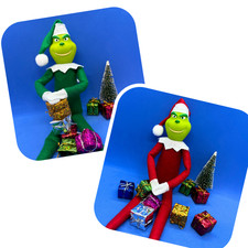 Festive Fun Grinch Style Elf on Shelf Doll Christmas Countdown Red or Green