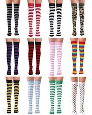 Girls Over The Knee Stripey Striped Socks Cosplay Fancy Dress Up Party UK 4-5.5