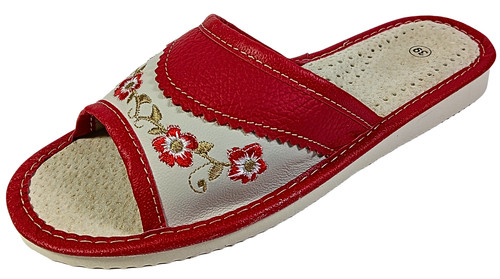 Embroidered leather slippers - leather,