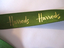 Green Harrods Branded Ribbon 15mm wide  BRAND NEW -  SOLD BY THE METRE - BARGAIN