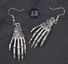 Skeleton Hand Earrings Gothic Dangle Drop Tibetan Silver Stainless Steel Wires