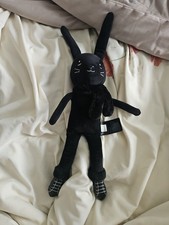 H & M Black Rabbit Plush Toy Soft Bunny  Silver Whiskers Halloween 19" 48 cm H&M
