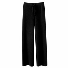 Women’s Soft Wool Wide Leg Trousers High Waist Elastic Warm Winter Lounge Pants