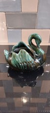Vintage Blue Mountain Pottery Swan Planter Canada Green Drip Glaze Ceramic