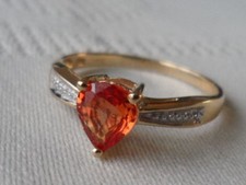 100% Authentic Padparadscha Sapphire 9K Gold Ring Pear shape 0.69cts ~