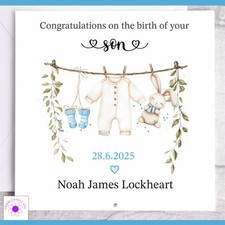 Personalised New Baby Boy Card - New Birth Congratulations Card Son Grandson