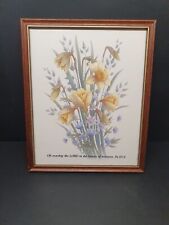 Vintage Framed & Glazed Art Print - Daffodils - Brown/Gold Colored Wooden Frame