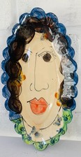 Karen Atherley Ceramics - Small blue platter with female face