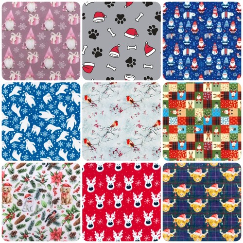 Christmas poly cotton fabrics - cotton,