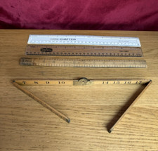 Small Lot Of Interesting Vintage Rulers 2 plastic 2 wooden inc folding ruler