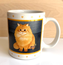 Vintage 1989 Ginger Cat & Clockwork Bird Print Mug Herrero Collection Japan Cup