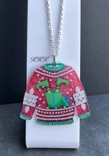 Christmas Jumper Day Necklace Elf Legs  Xmas Day Party Red Fairisle Sweater