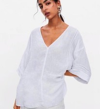 ZARA Tunic Top Medium White 100% Linen Oversized Crochet Neckline