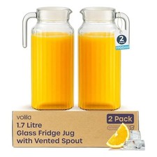 1.7L Glass Pitcher with Lid Ribbed Fridge Jug Water Juice Lemonade Drinkware