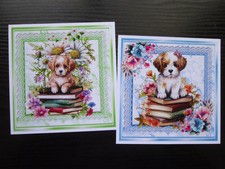 SALE ===  2 x CUTE LITTLE PUPPIES ON BOOKS  Hand Made Card Toppers