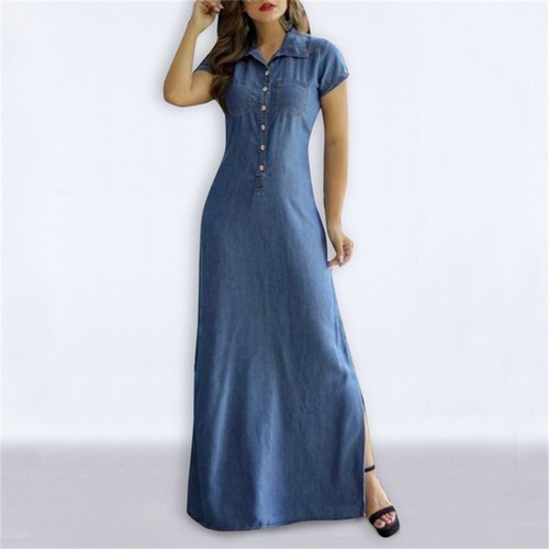 Summer womens denim maxi - denim, dress