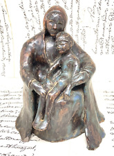 Mother & Child Sculpture Figurine GLAZED CERAMIC BRONZE EFFECT Vintage Russian ?