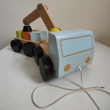 IKEA Mula/Uppsta Wooden Toy Crane With Magnetic Blocks Pull-a-Long For Toddlers