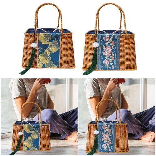 Wicker handbag drawstring tote - drawstring,