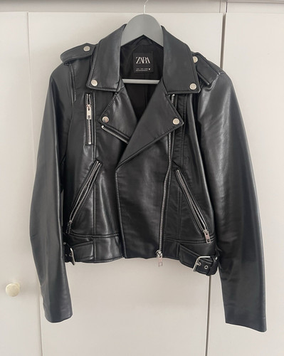 Zara black faux leather biker - leather,