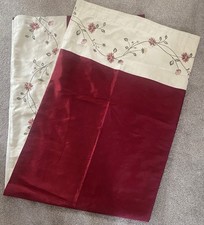 Red Gold Door Curtain Faux Silk Lined Floral Embroidered Trim Material W56" L83"