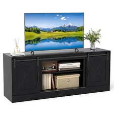 150cm TV Stand for 70 Inch TVs Barn Door Media Console Black