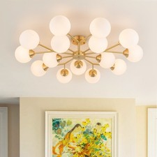 Mid-Century Modern Sputnik Chandelier Glass Globe Semi Flush Mount Ceiling Light