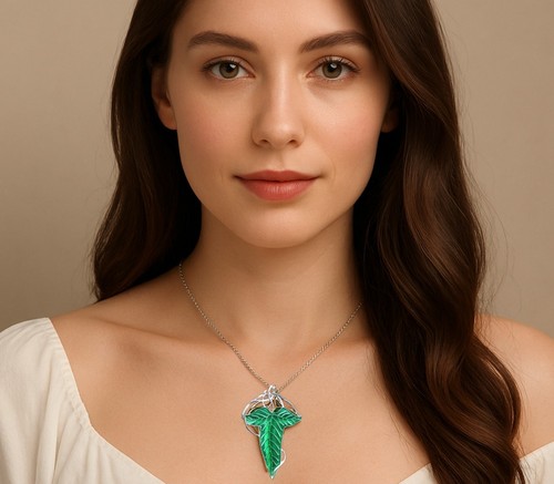 Green elven leaf pendant - elven,