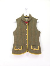 Joules Waistcoat Size 14 Green Yellow Edina Check Vest Wool Tweed Gilet Riding