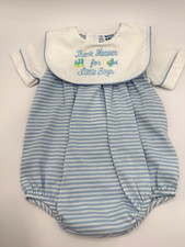 Nursery Rhyme Bubble Romper Blue Stripe “Thank Heaven for Little Boys” 3M