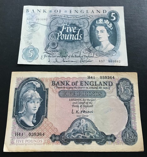 1960 genuine old 5 bank - 2x, £5