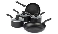 Russell Hobbs Pan Set 5 Piece Diamond Stone Aluminium Saucepan Set 3 Glass Lids