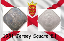 Jersey coin £1 pound 1981 CIRC bicentenary square bailiwick 200y battle QEII