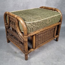 Vintage Rattan Wicker Stool with Cushion & Shelf Retro Boho Conservatory Seat