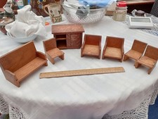 1940/50s vintage dolls house oak chairs settee and sideboard