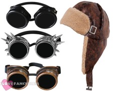 STEAMPUNK PILOT HAT AND GOGGLES 1940'S AVIATOR FANCY DRESS WARTIME COSTUME