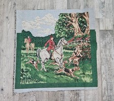 Large Vintage Fox Hunt Equestrian Tapestry Panel Pillow Fabric 16x17 FREE Ship 