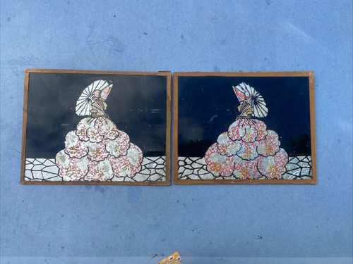 Pair reverse painting - of,