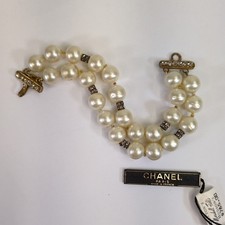 Chanel Pearl Bracelet Cuff String Sparkle Rhinestone Costume Beaded