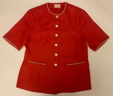 Vintage Geiger. Made in Austria. Red Linen Buttoned Jacket. Short Sleeves. UK 14