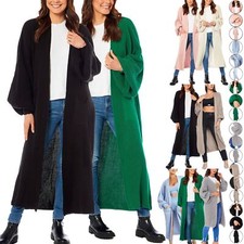 Women Chunky Knitted Oversized Cardigan Ladies Balloon Sleeve Long Maxi Cardigan