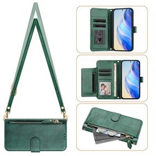 Crossbody Zipper Leather 7 Cards Wallet Case Flip Stand Cover For Various Phone